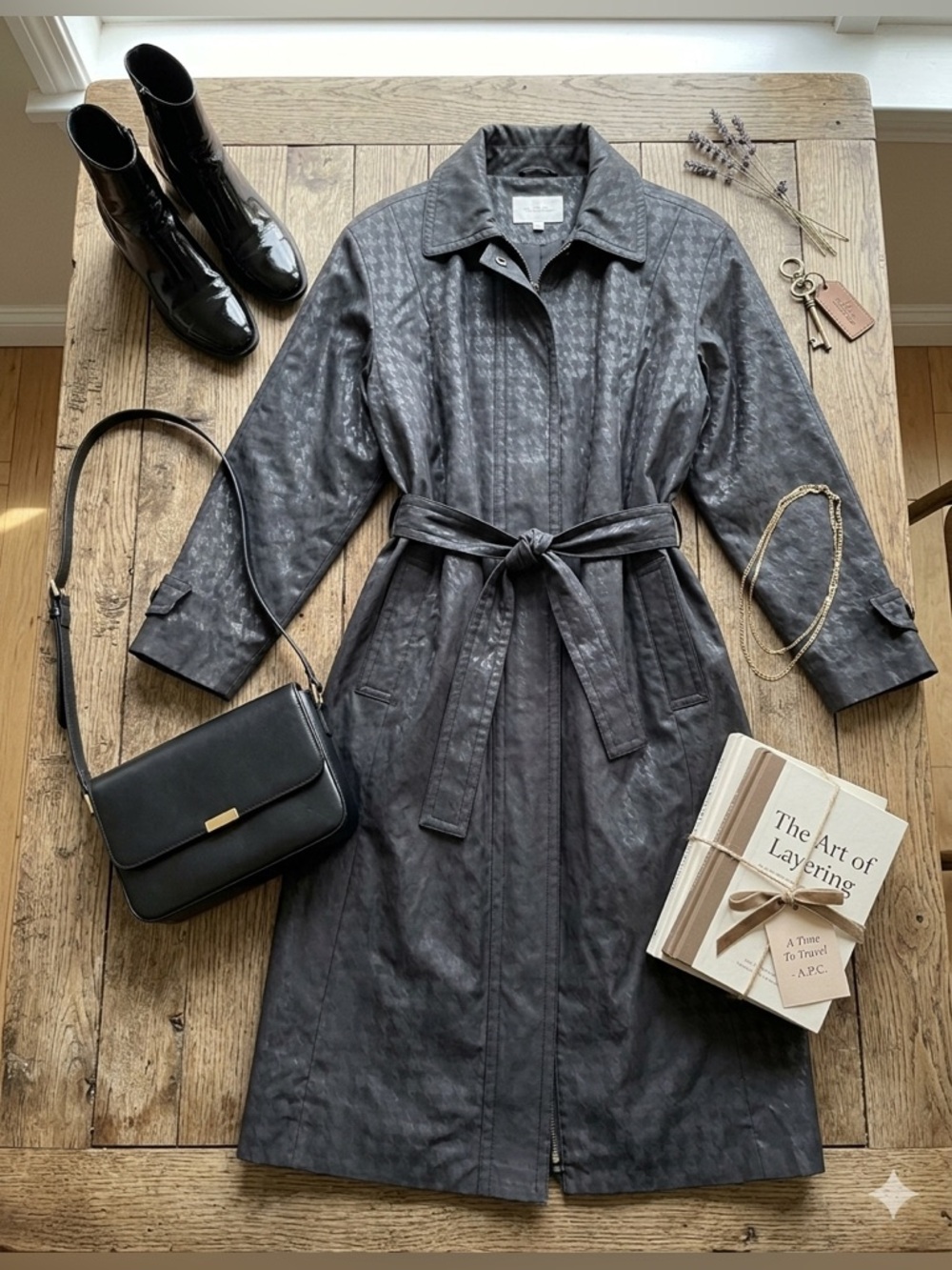 Grunge  Matrix  Funnel Neck Y2K Vintage London Fog Houndstooth Trench Gorpecore